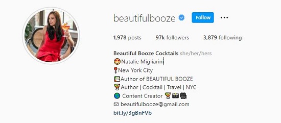 Instagram profile of Natalie Milgliarini