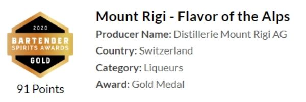 Mount Rigi won gold medal at Bartender Spirits Awards